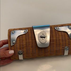 Kate Spade Wicker Clutch with Silver Accents